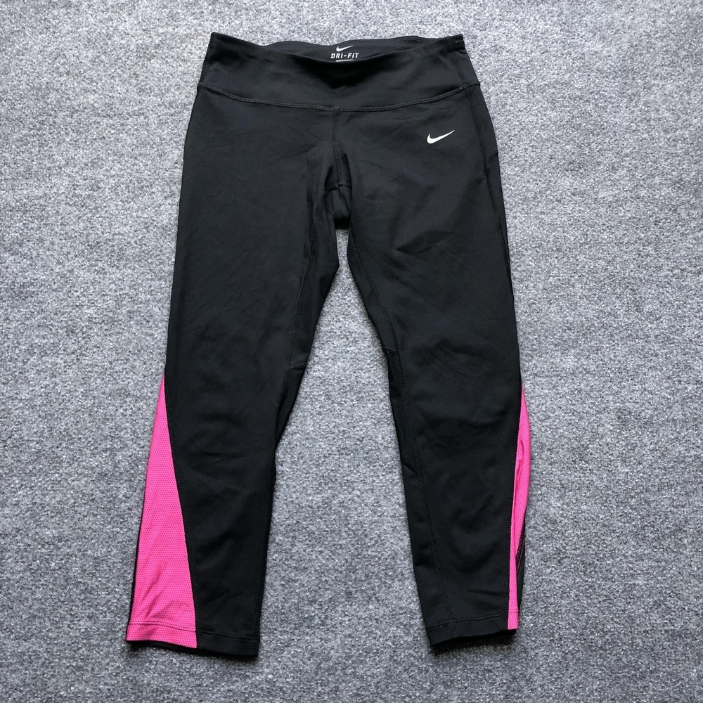 Nike Dri-FIT Capri Leggings Womens Small Black Pink Running Athletic Training